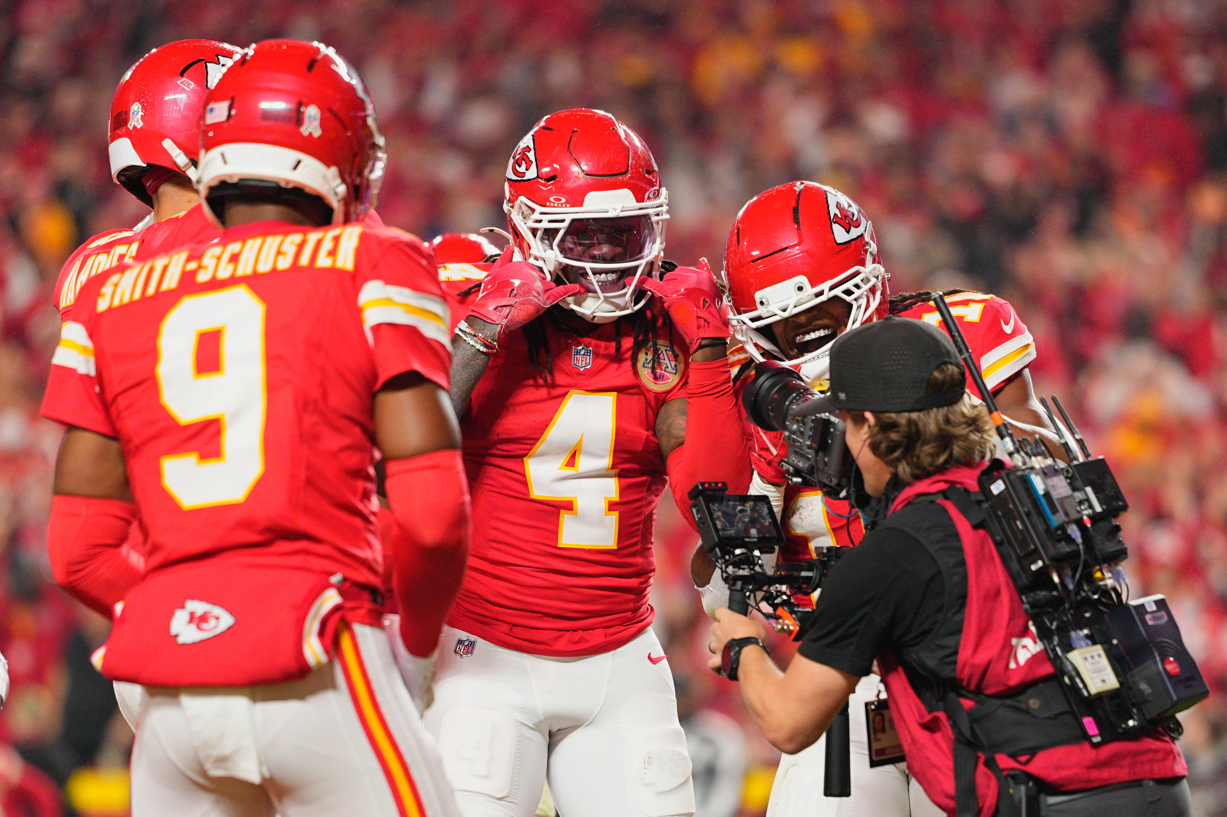 Kansas City Chiefs wide receiver Rashee Rice celebrates as we look at the total number of bettors in Missouri on launch day