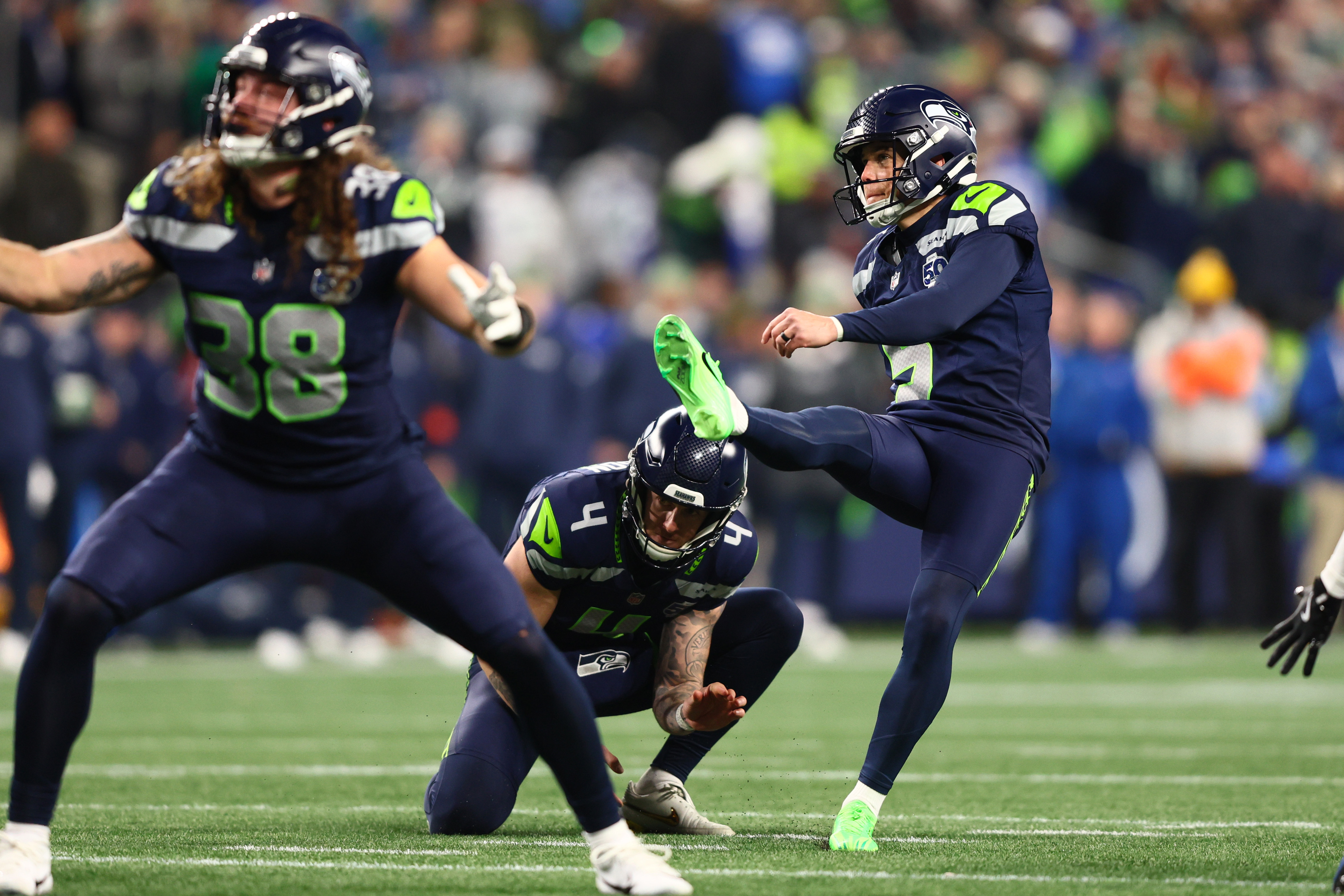 Seattle Seahawks place kicker Jason Myers kicks a field goal as we make our best Seahawks vs. Patriots Super Bowl 2026 kicker bets