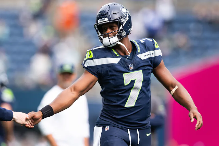 Seattle Seahawks quarterback Geno Smith (7) high fives as we offer our best NFL Week 4 player props for Monday Night Football.