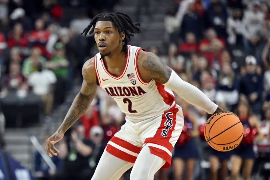 Caleb Love #2 of the Arizona Wildcats handles the ball as we look at our best Arizona vs. Long Beach State March Madness prediction