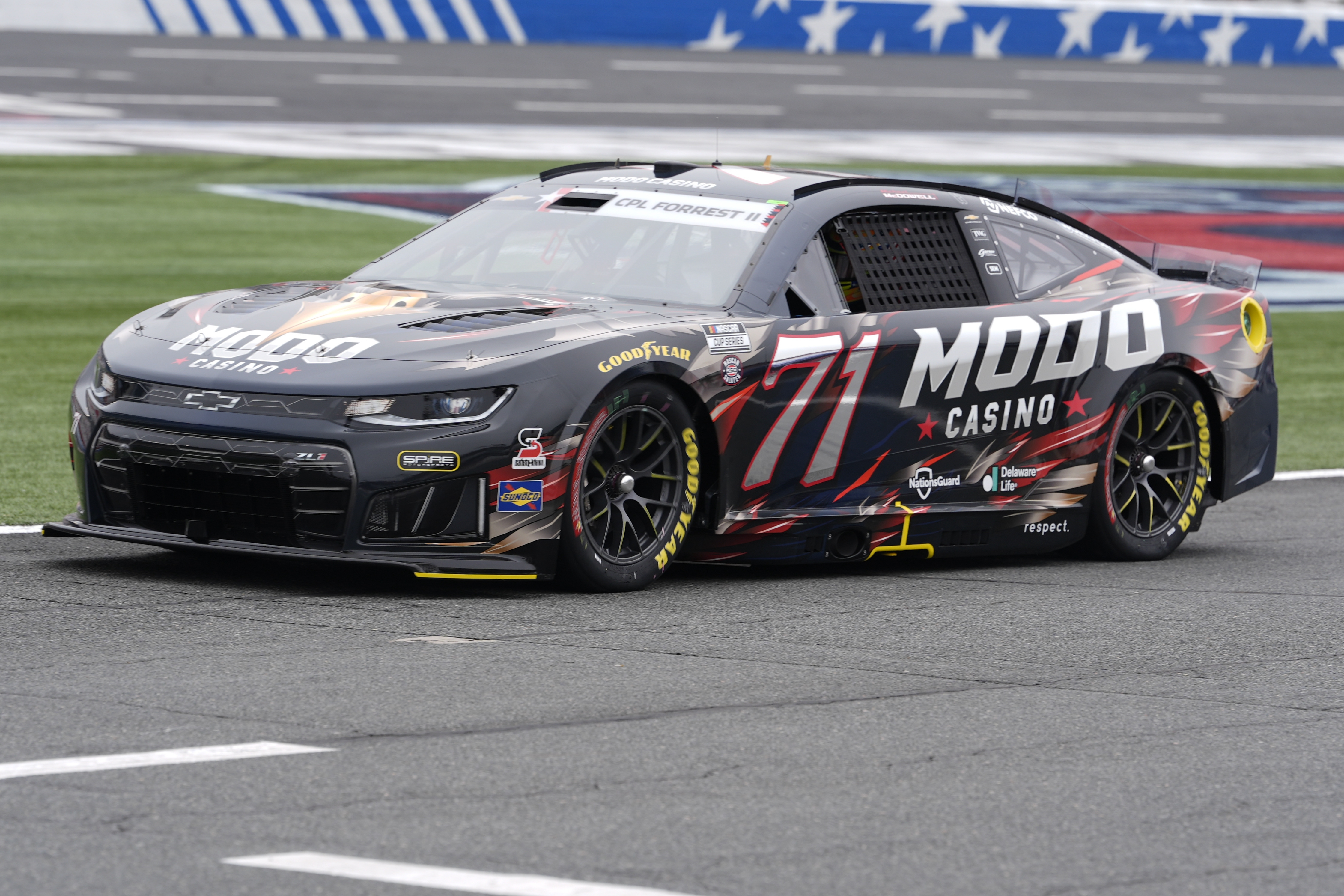 Spire Motorsports driver Michael McDowell (71) during qualifying as he is featured in our Anduril 250 predictions & odds.