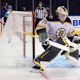 Linus Ullmark of the Boston Bruins plays against the New York Rangers.