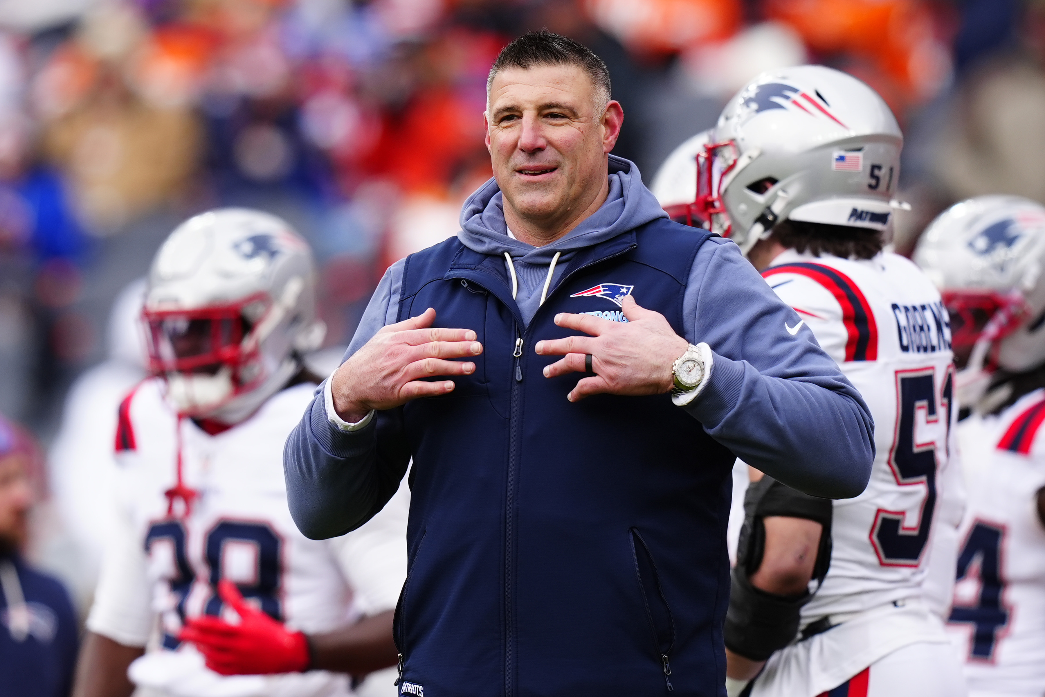 New England Patriots head coach Mike Vrabel before the 2026 AFC Championship Game as we break down the latest Patriots vs. Broncos stats and box score.