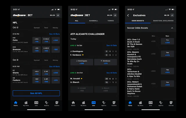 TheScore Bet sportsbook screenshots