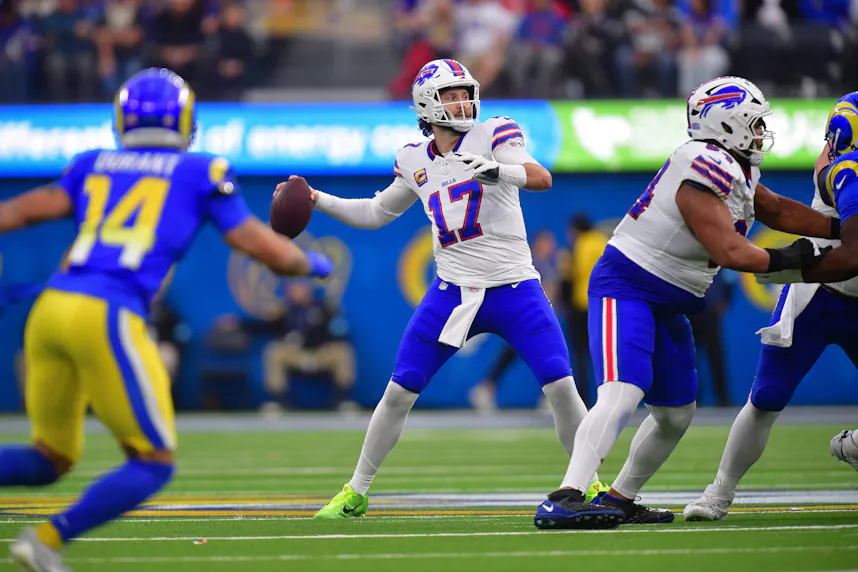 Buffalo Bills quarterback Josh Allen throws against the Los Angeles Ram as we look at the NFL MVP odds after Week 14.