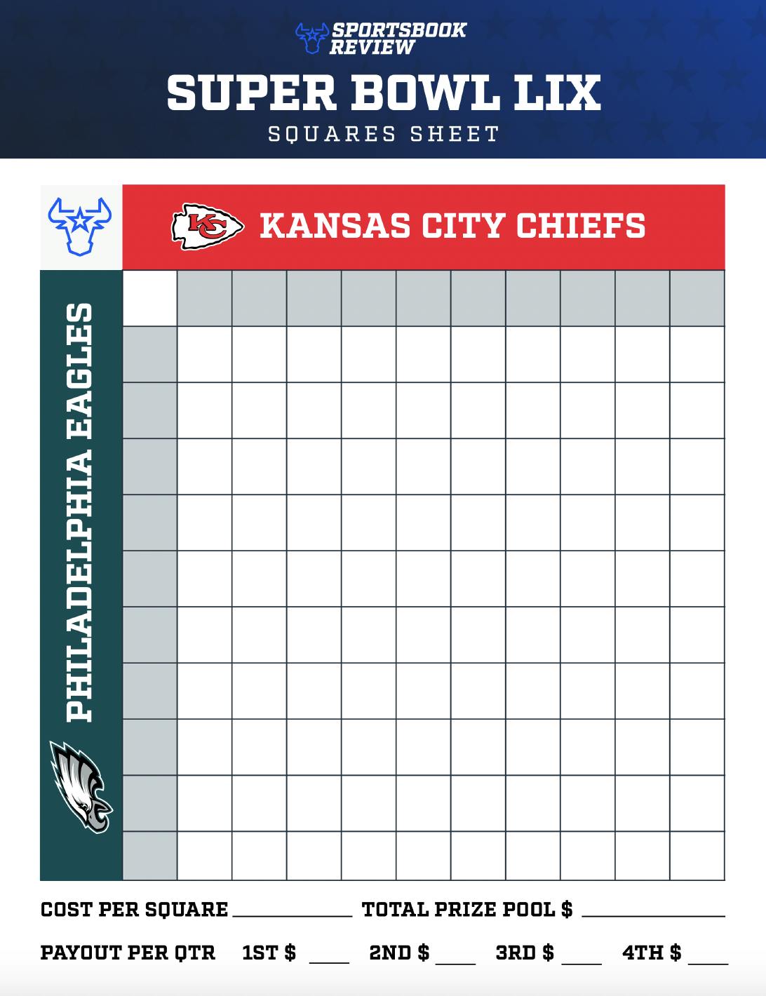 Super Bowl Squares sheet<br>