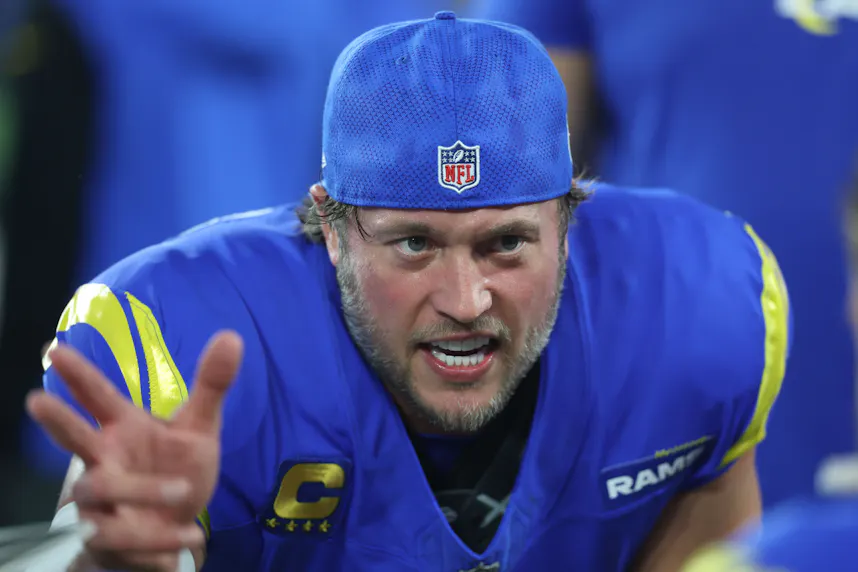 Los Angeles Rams quarterback Matthew Stafford reacts as we make our best NFL picks against the spread for every divisional round game
