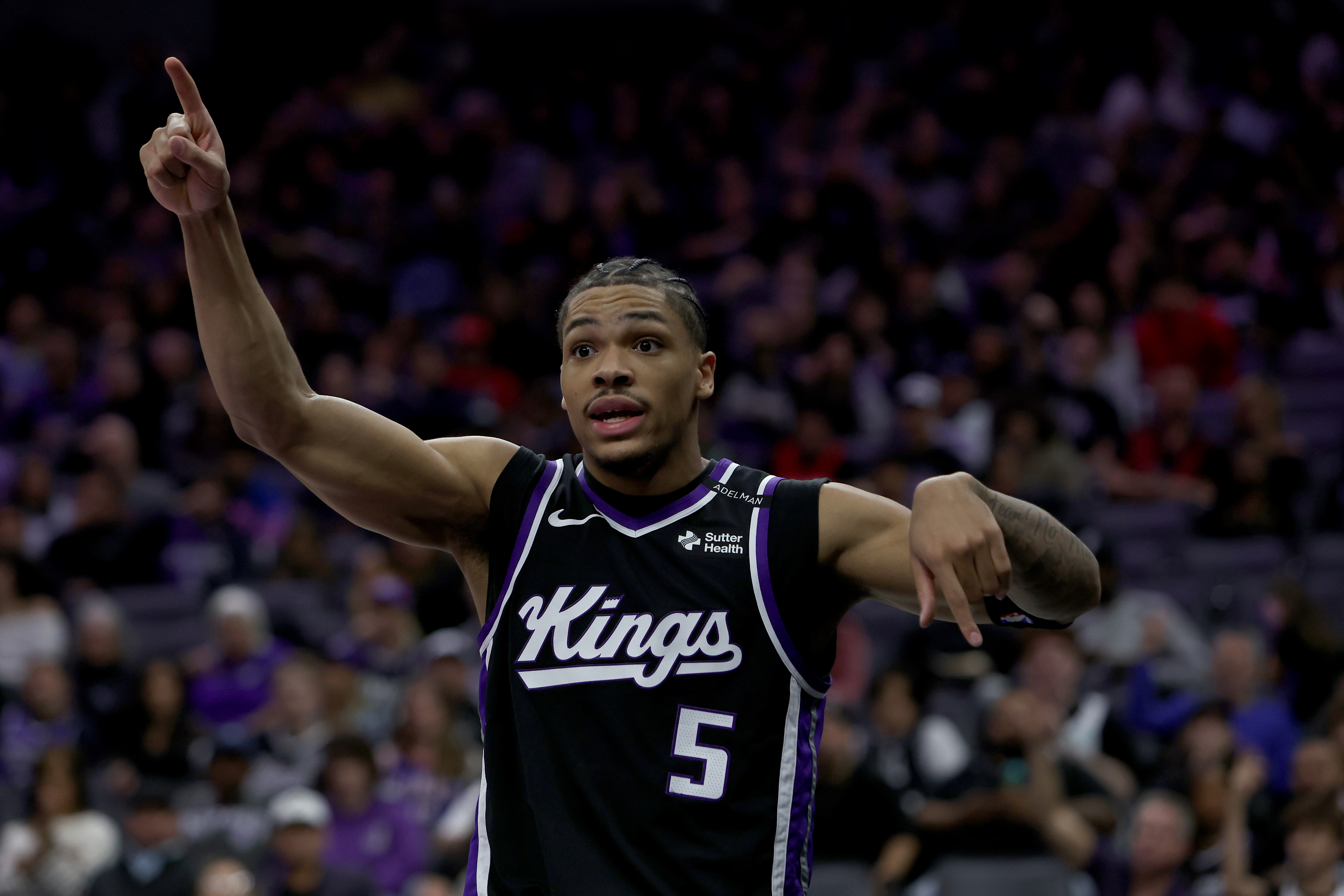 Sacramento Kings guard Darius Acuff Jr. (5) reacts as we break down our NBA best bets today.