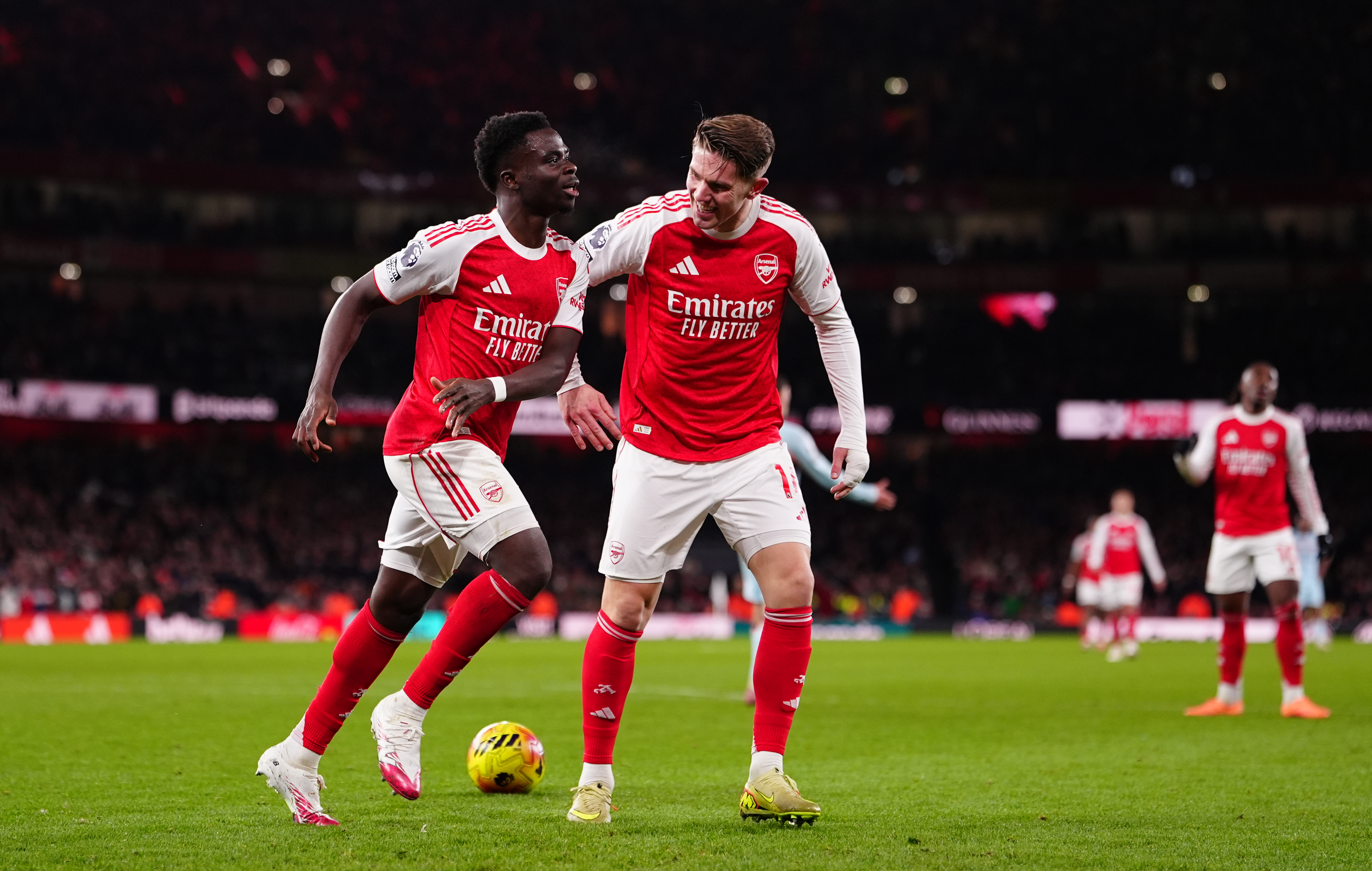 Bukayo Saka celebrates after scoring as we provide the Champions League betting odds. 