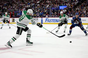 Tyler Seguin passes the puck during the first period in Game 4 of second-round series between the Dallas Stars and Colorado Avalanche, as Gary Pearson explores the best prop bets for today's Game 5. 