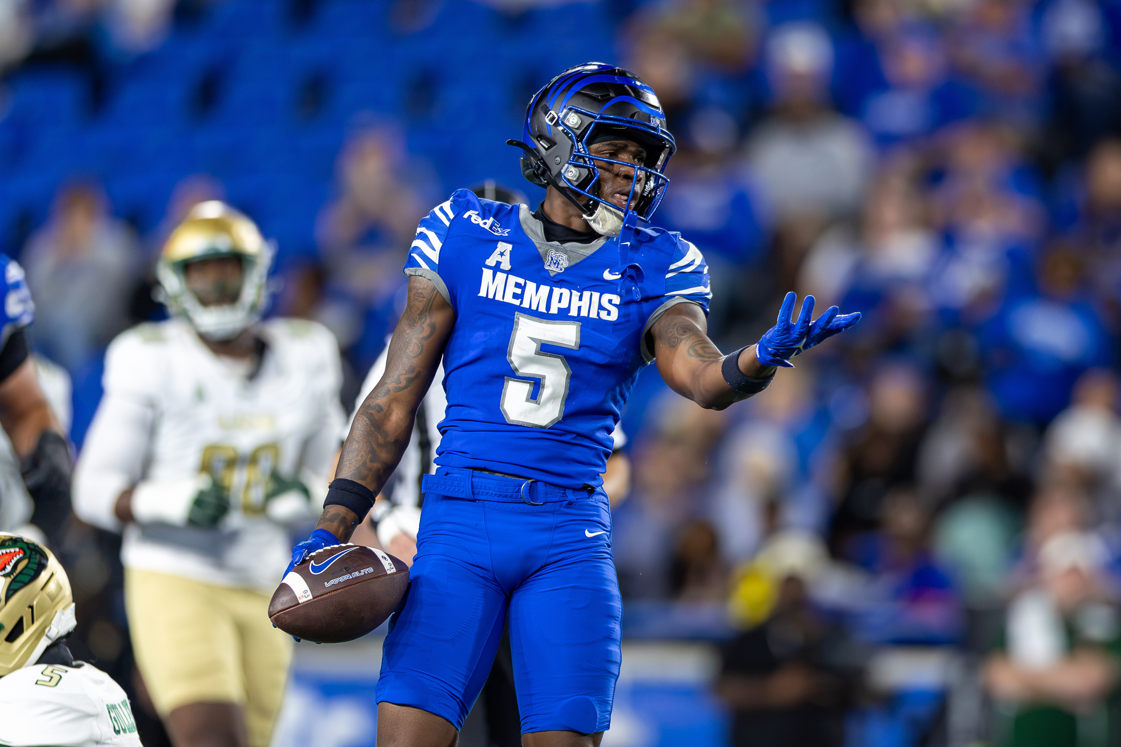 Pictured: Tigers wide receiver Stonka Burnside as we break down our Memphis vs. Tulane Prediction. Photo by Wesley Hale-Imagn Images.