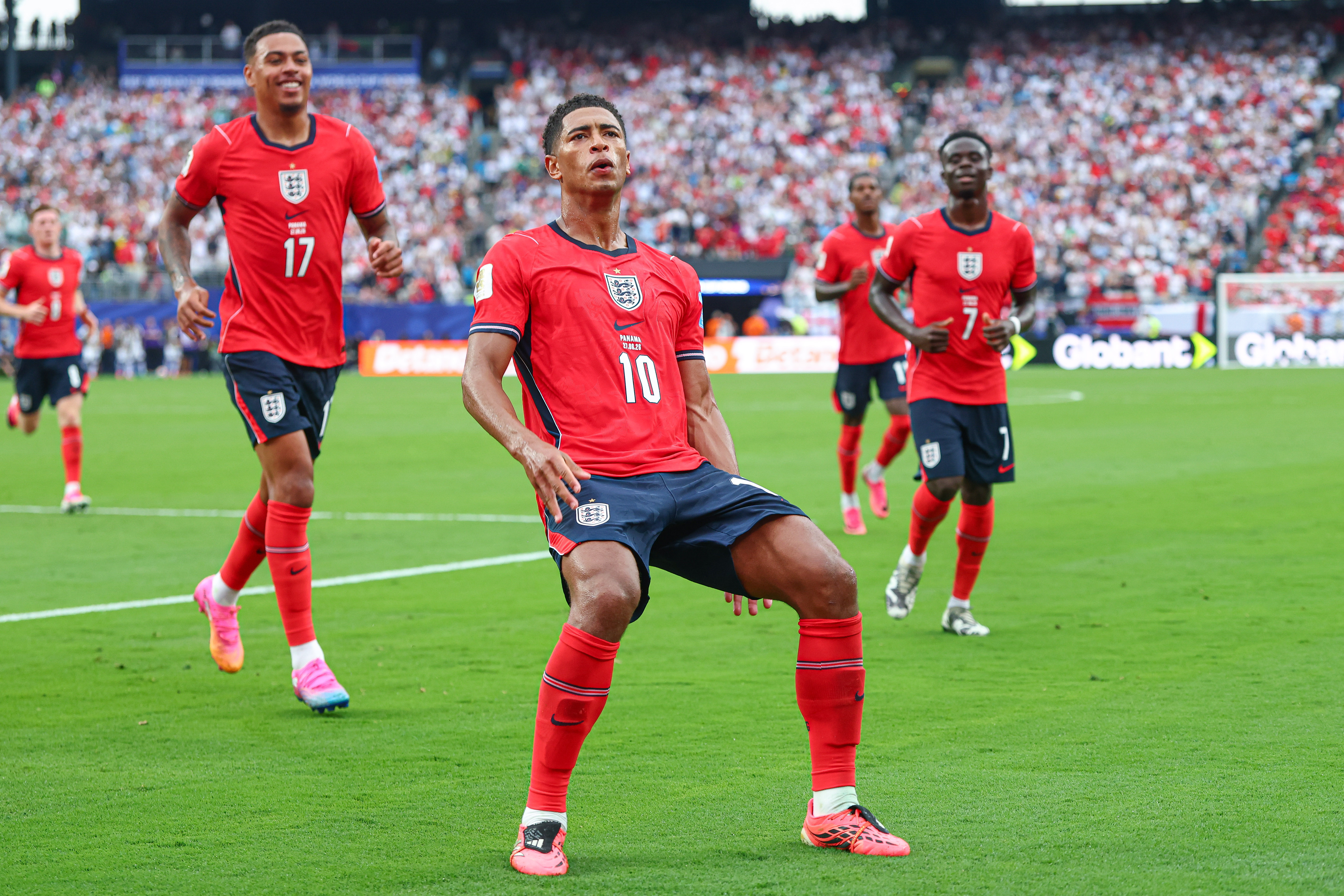 England midfielder Jude Bellingham celebrates a goal as we make our best England vs. Congo prediction.