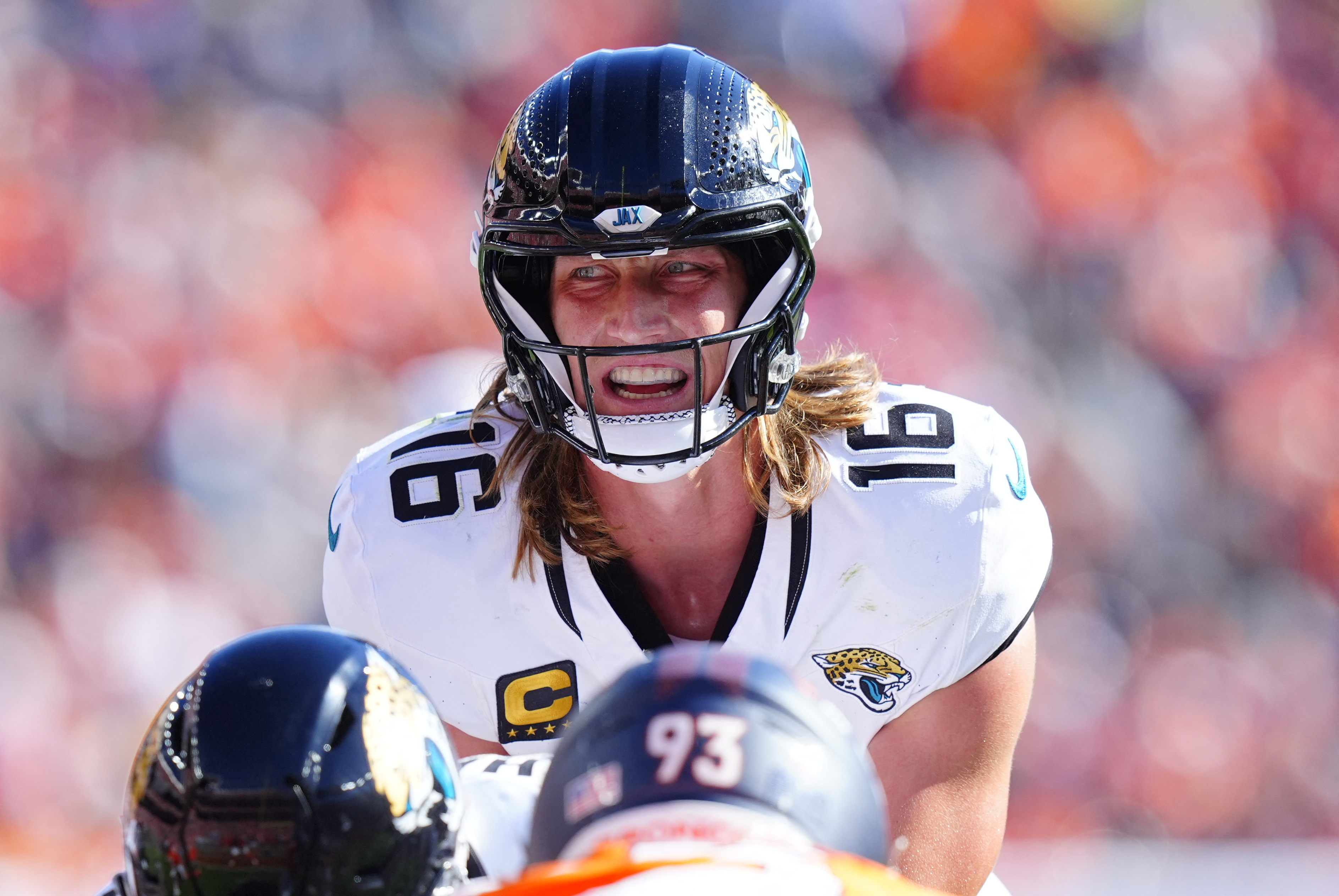 Pictured: Jacksonville quarterback Trevor Lawrence in action as we break down our Patriots vs. Jaguars Prediction. Photo by Ron Chenoy-Imagn Images.