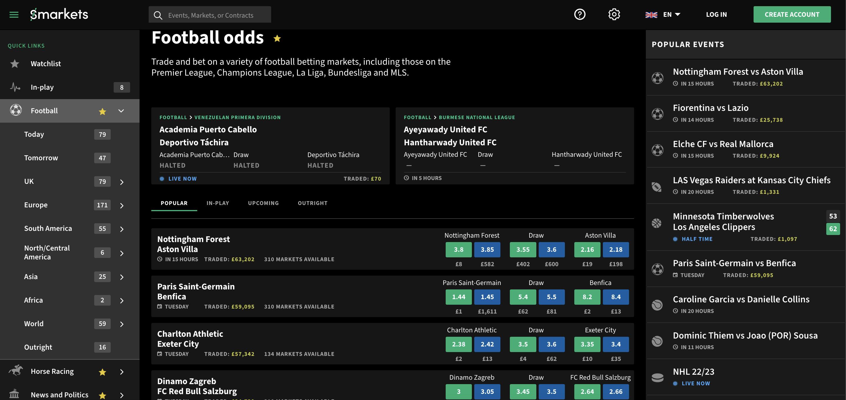 Smarkets betting exchange home page<br>