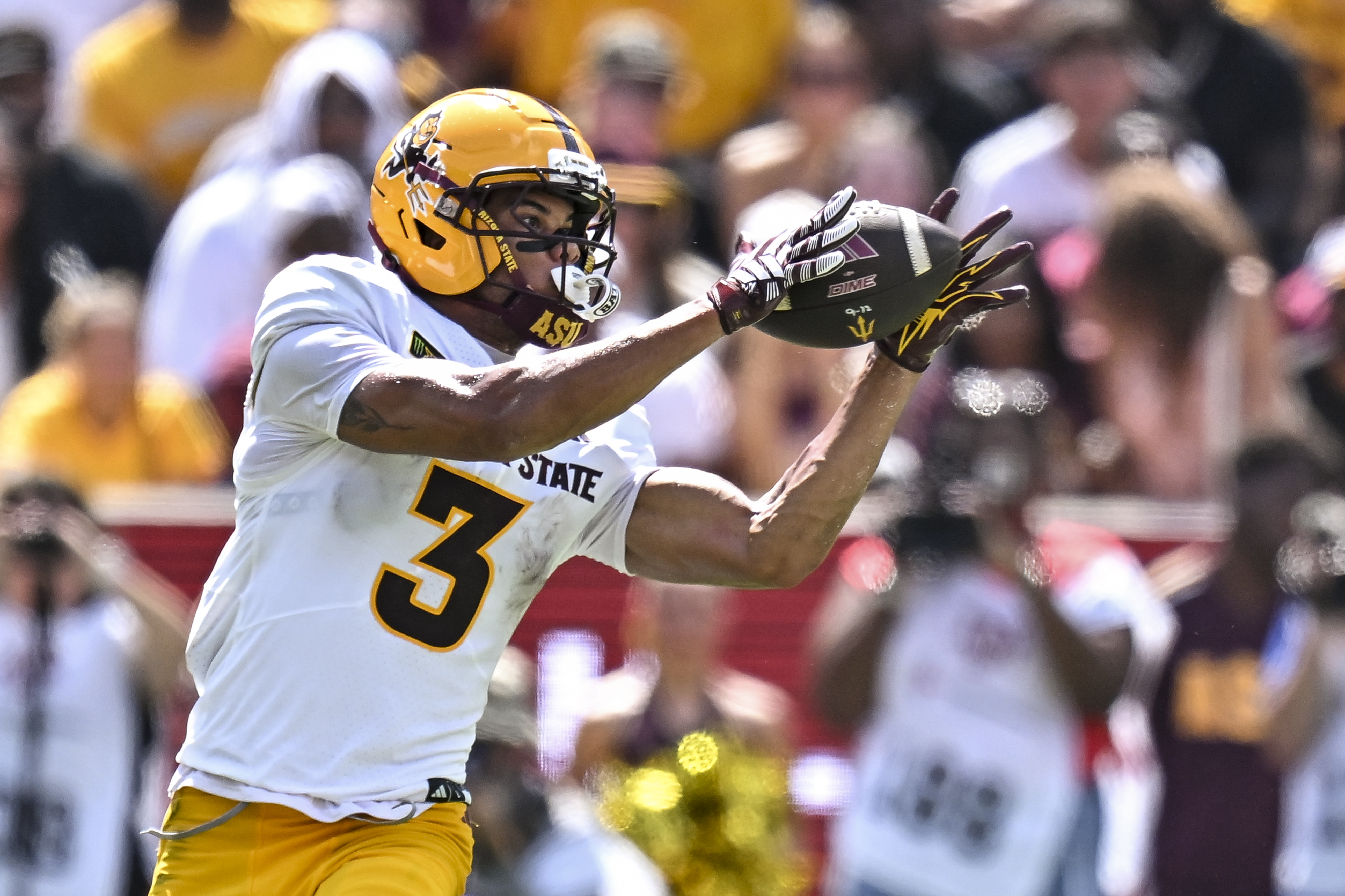 Arizona State Sun Devils wide receiver Reed Harris (3) catches a pass as he is featured in ouir Arizona State vs. Kansas prediction.