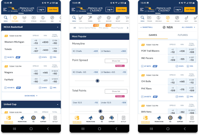 Screenshots of BetRivers Sportsbook app for iOS.