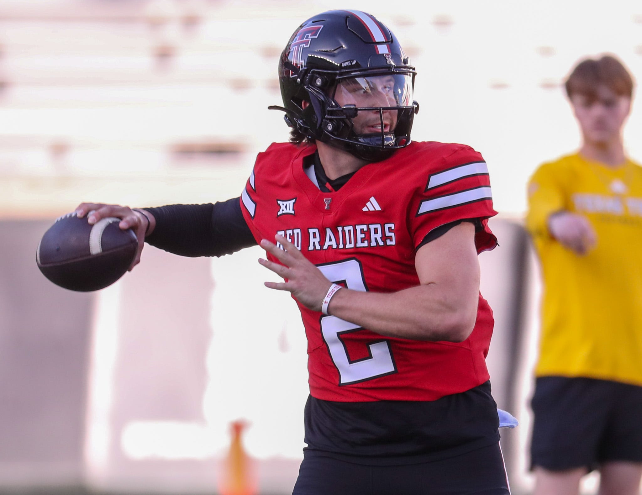 Brendan Sorsby looks to throw during the Texas Tech football team's spring game at Jones AT&T Stadium. 