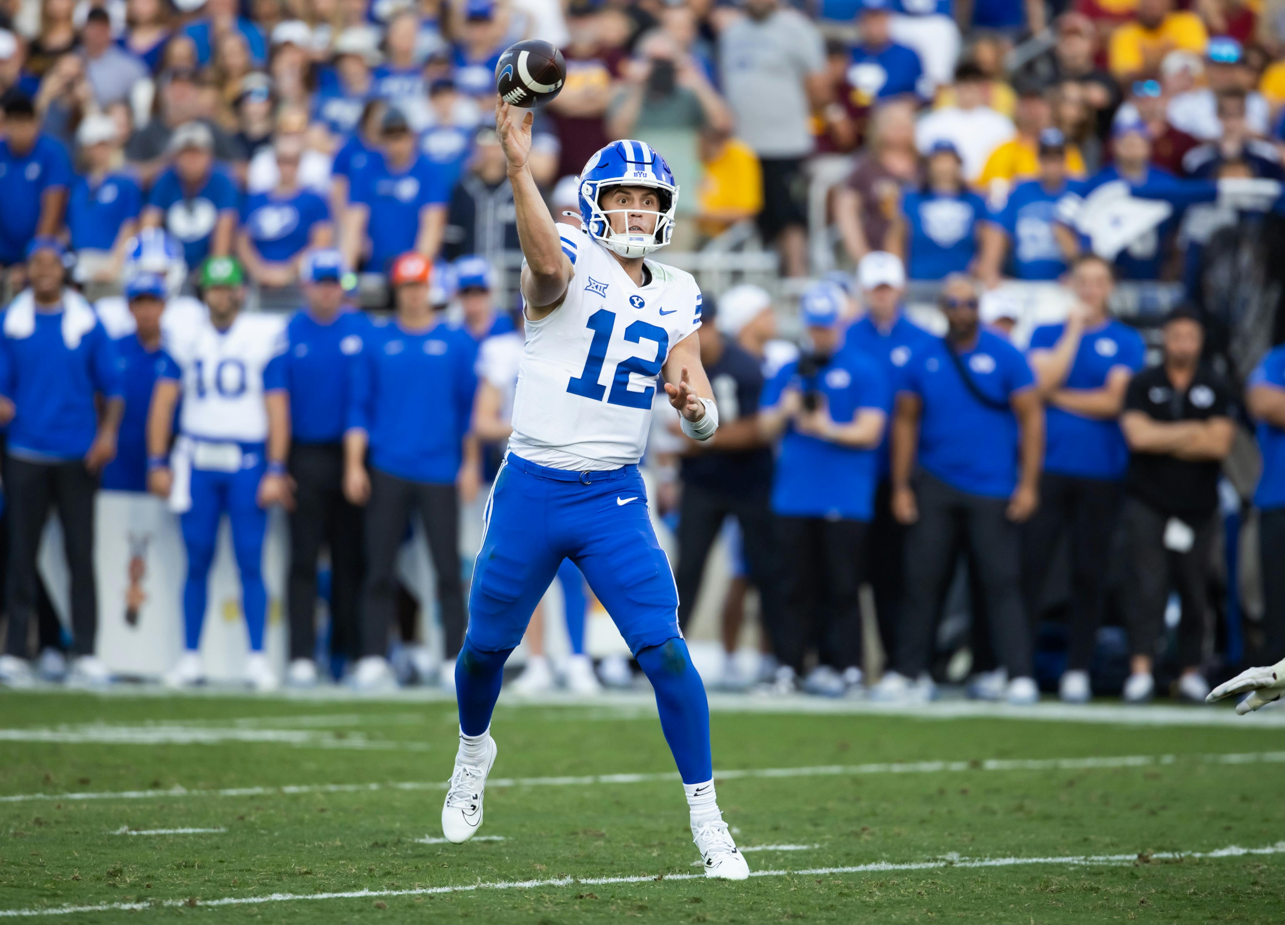 BYU quarterback Jake Retzlaff against Arizona State. The Cougars are our team to watch in the College Football Playoff odds race.