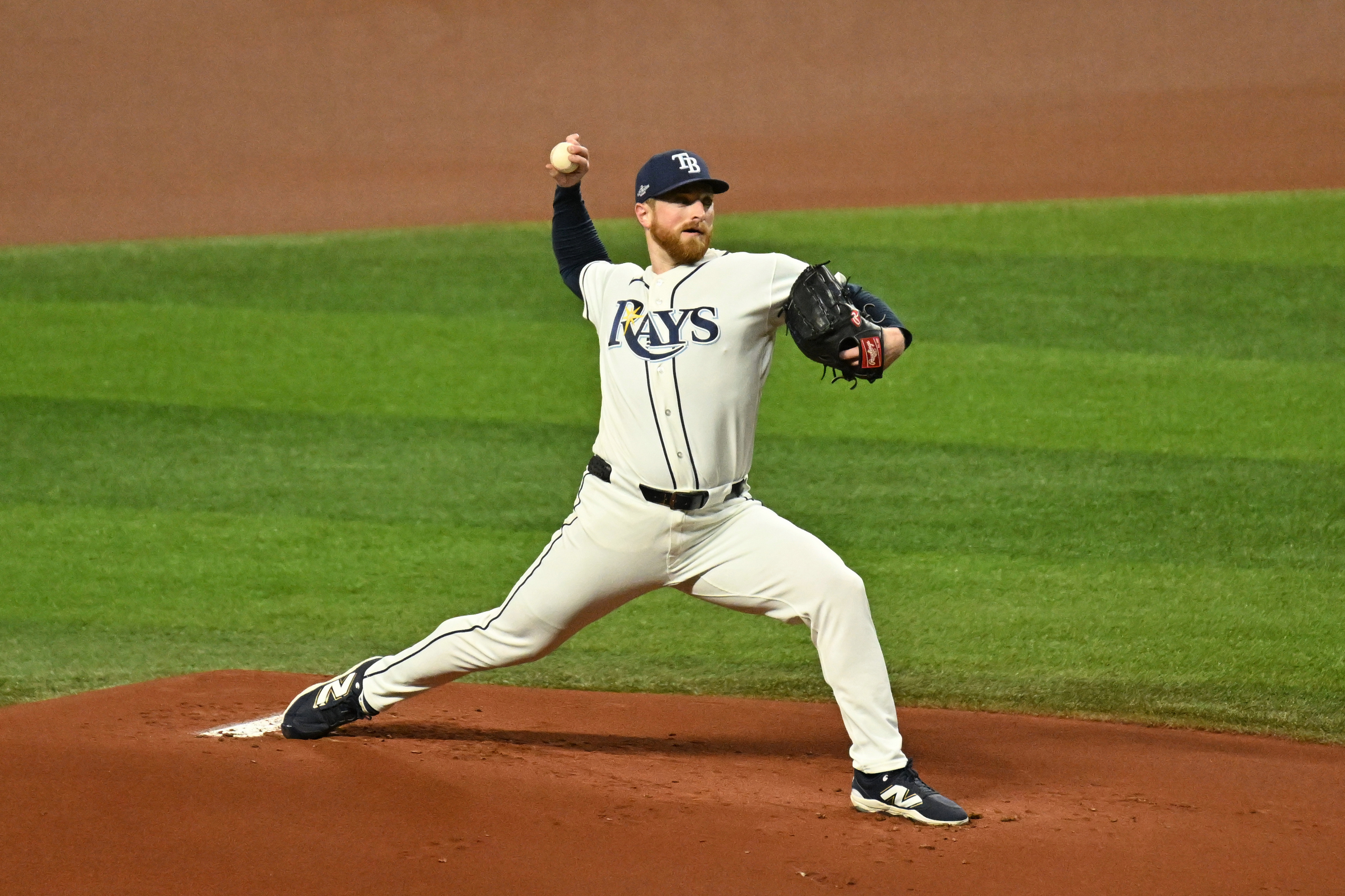 Pictured: Drew Rasmussen in action as we break down our Rays vs. Brewers Prediction & Picks: Game 1 World Series Odds, Betting Splits for Today. Photo by Jonathan Dyer-Imagn Images.