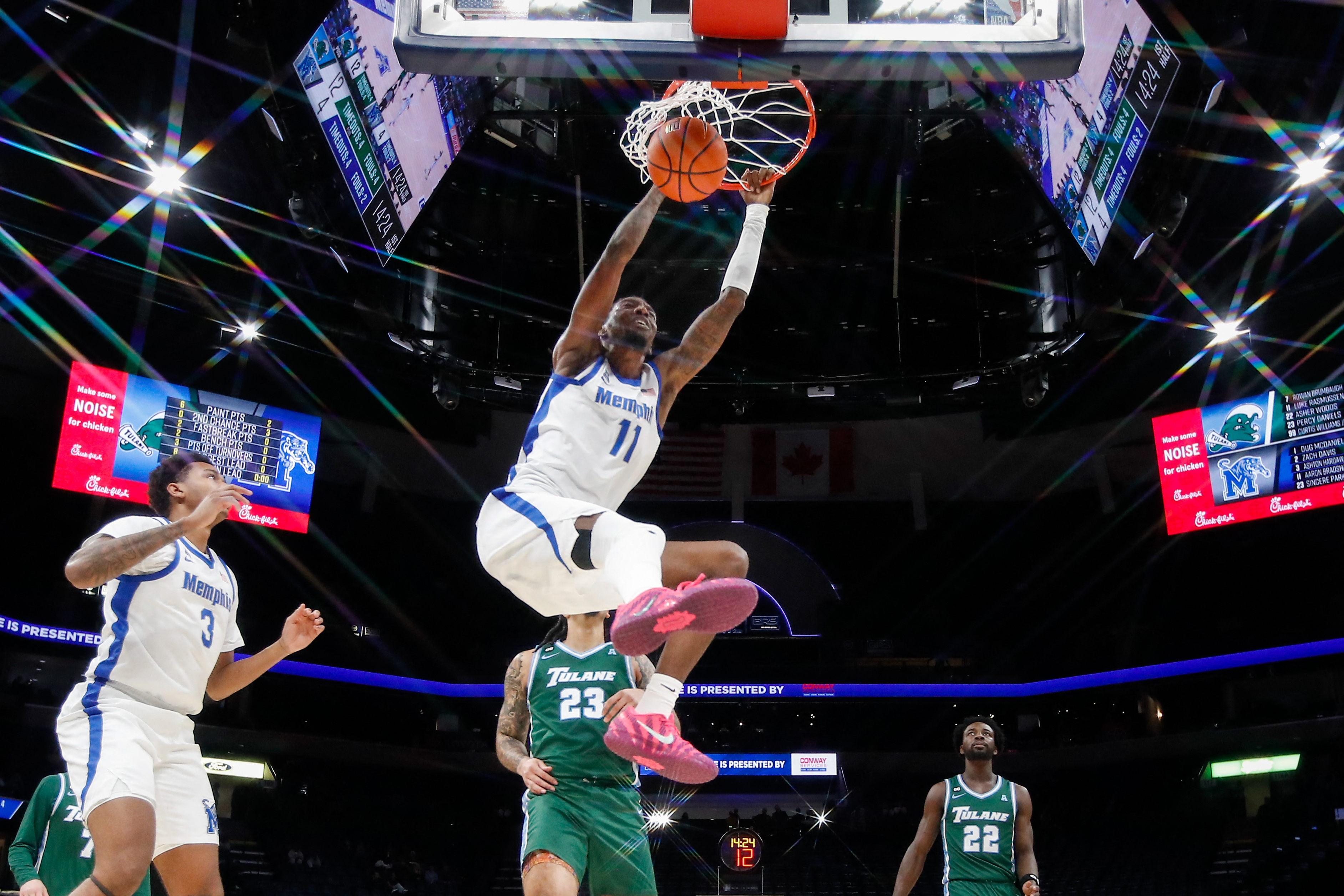 Memphis' Aaron Bradshaw (11) is the focus of our college basketball predictions and best bets today. P