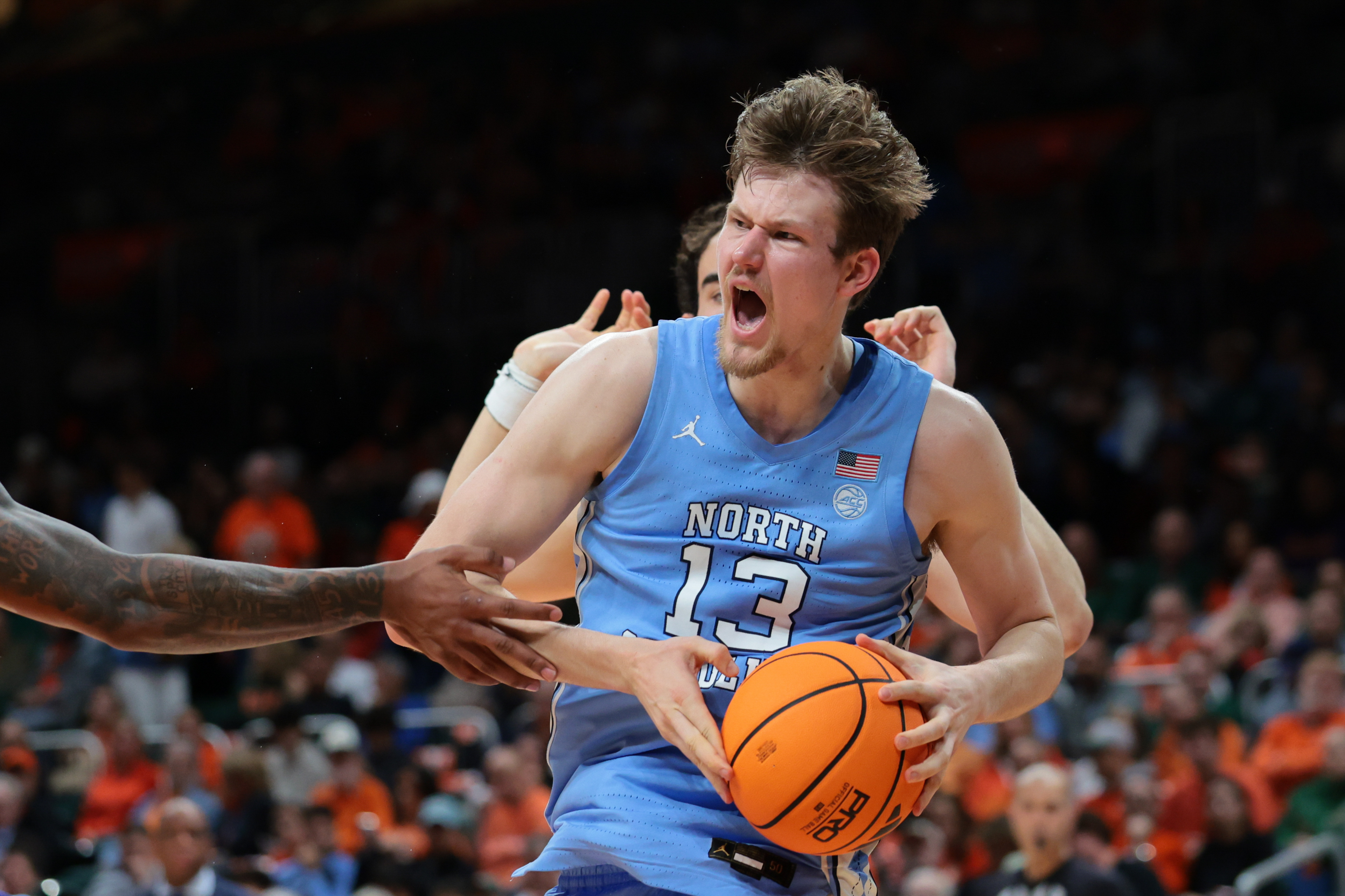 North Carolina Tar Heels center Henri Veesaar (13) grabs a rebound as we break down our Pittsburgh vs. North Carolina prediction, picks & odds.