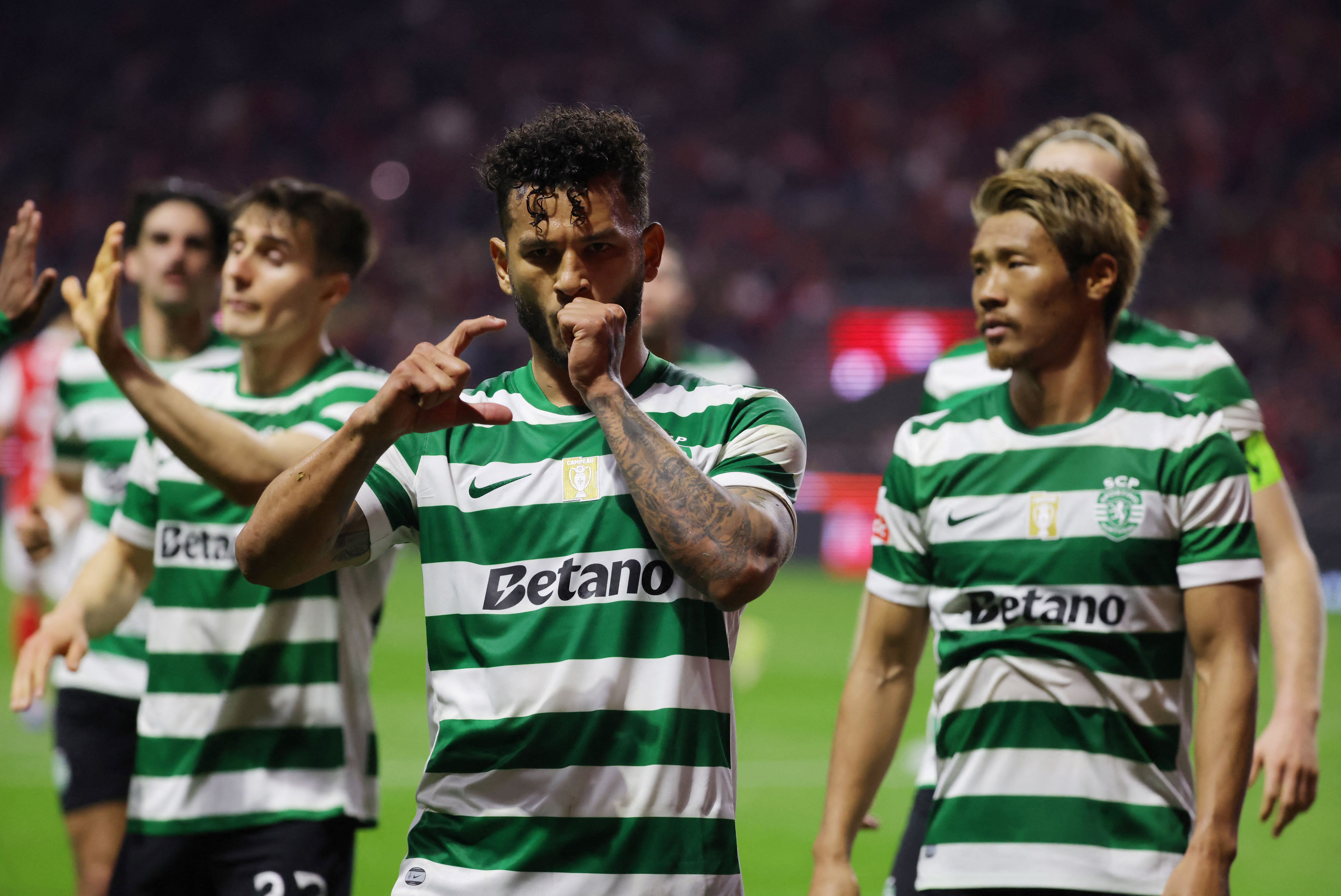 Sporting CP's Luis Suarez, seen here celebrating, is featured in our Sporting CP vs. Arsenal prediction.
