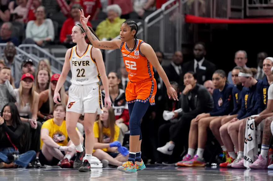 Tyasha Harris (52) of the Connecticut Sun celebrates as we offer our latest 2024 WNBA power rankings.