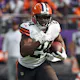 Nick Chubb of the Cleveland Browns runs the ball during the second quarter of the game against the Minnesota Vikings, and we offer new U.S. bettors our exclusive bet365 bonus code for Monday Night Football.