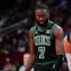 Jaylen Brown of the Boston Celtics looks on during the fourth quarter against the Houston Rockets, and we offer new U.S. bettors our exclusive bet365 bonus code.