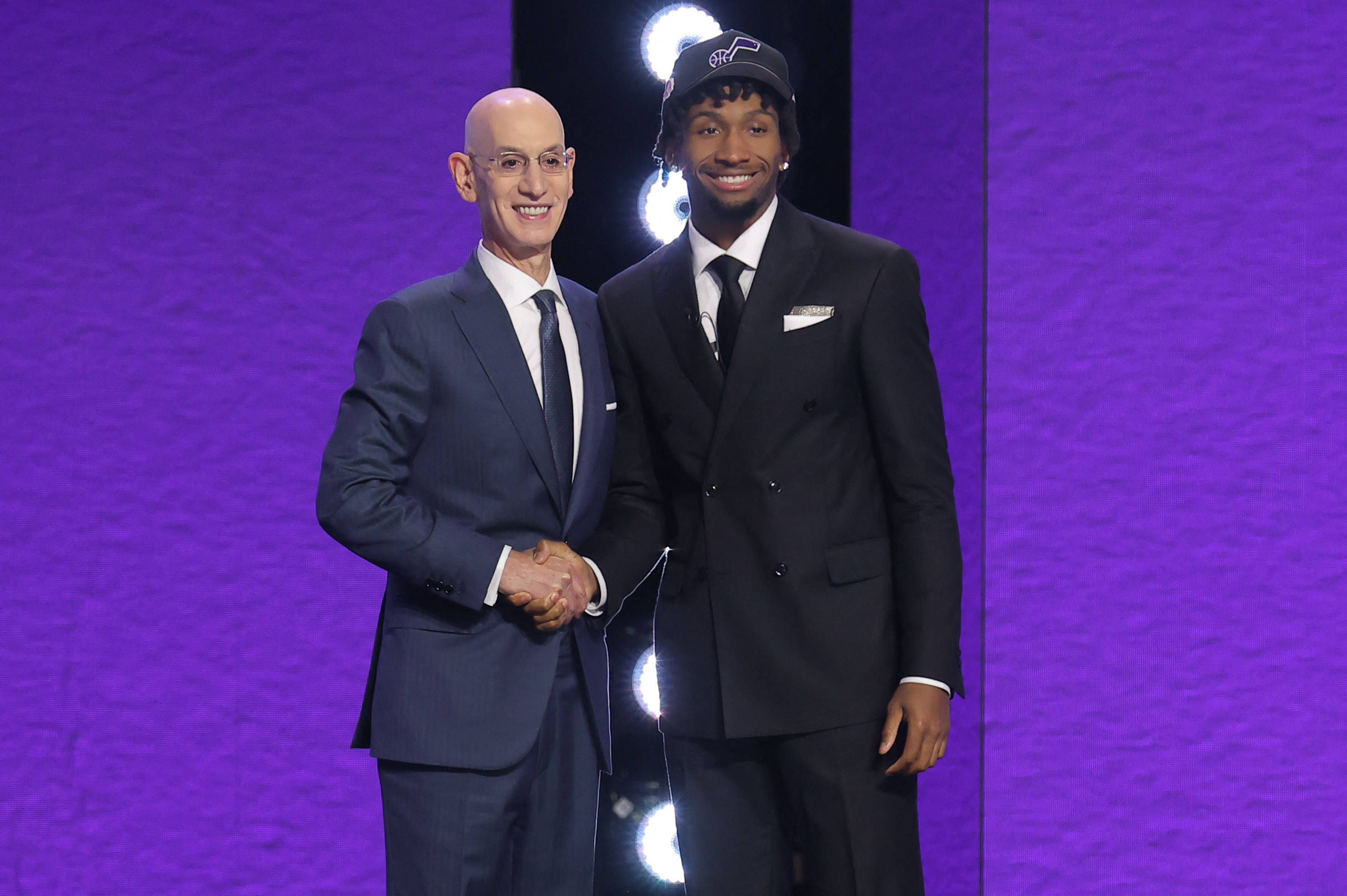 Commissioner Adam Silver greets Jazz guard Darryn Peterson as we break down the 2026-27 NBA Rookie of the Year odds.