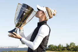 Nelly Korda of the United States poses with the winner’s trophy after winning the Mizuho Americas Open as we look at the best U.S. Women's Open odds