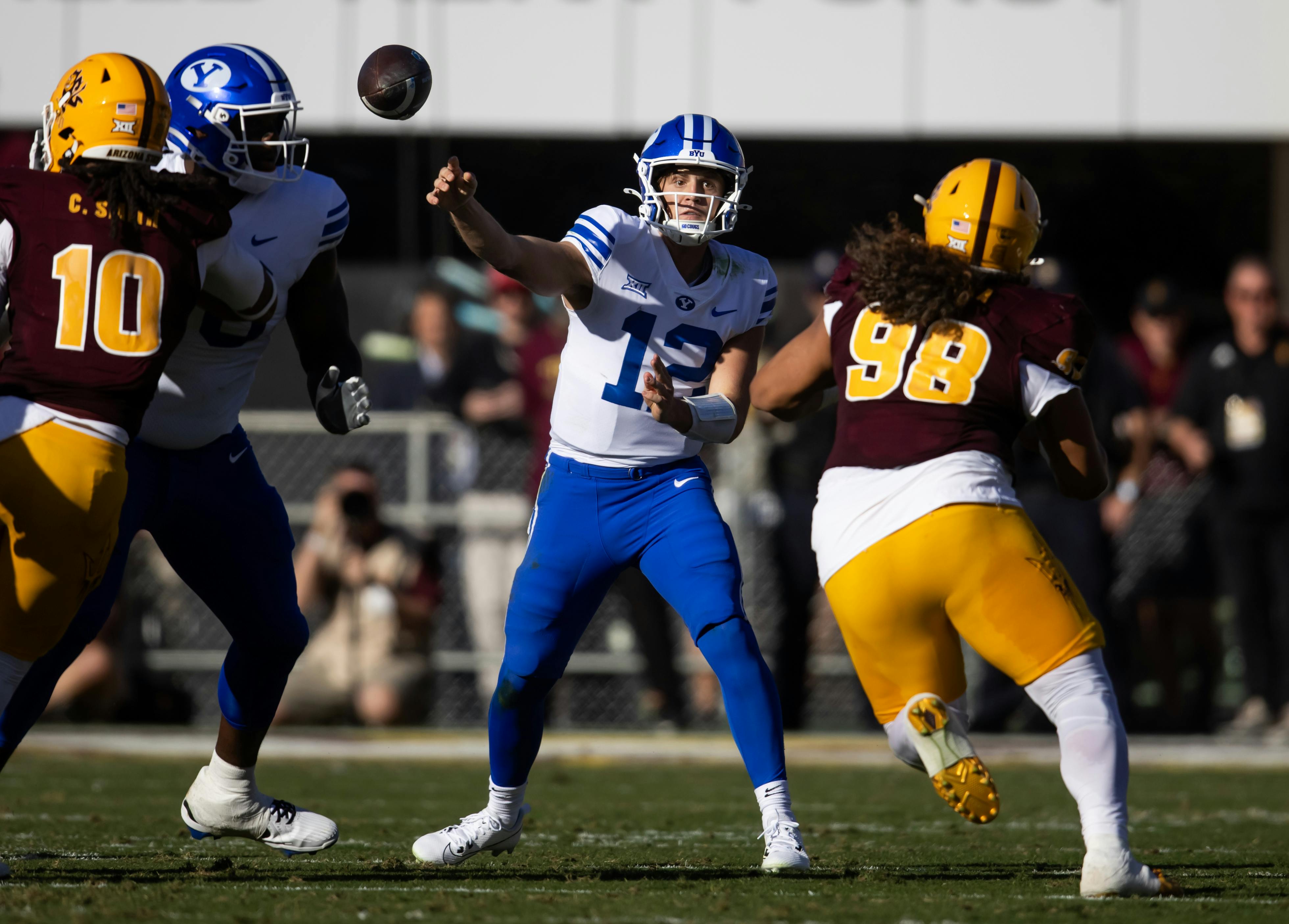 BYU quarterback Jake Retzlaff against Arizona State. The Cougars trail ASU in the Big 12 Championship odds. 