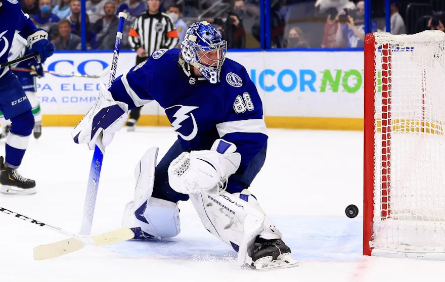 Tampa Bay Lightning goaltender Andrei Vasilevskiy makes a save.