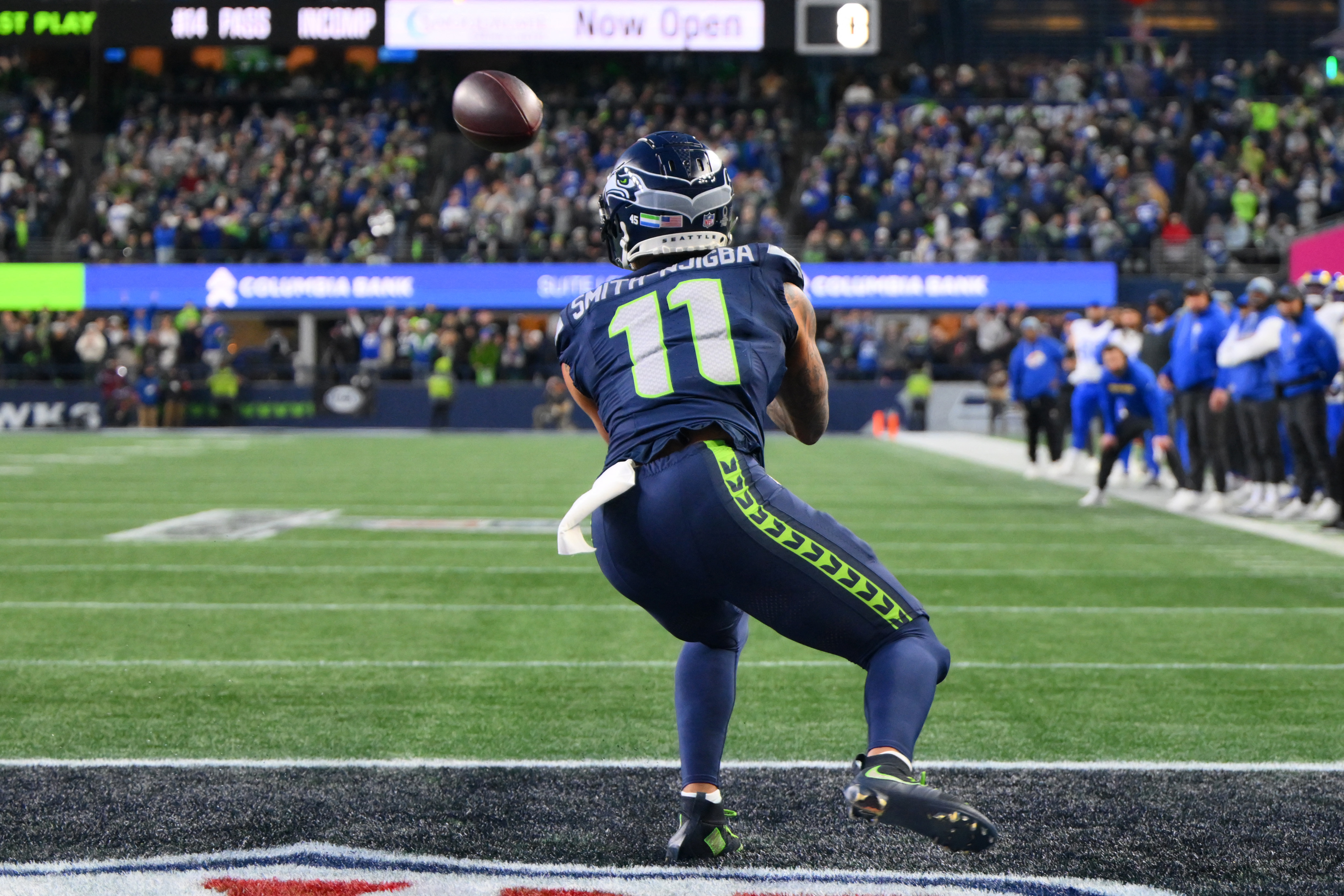 The Seattle Seahawks receiver catches a pass in the end zone as we answer, will Jaxon Smith-Njigba score a touchdown in the Super Bowl?