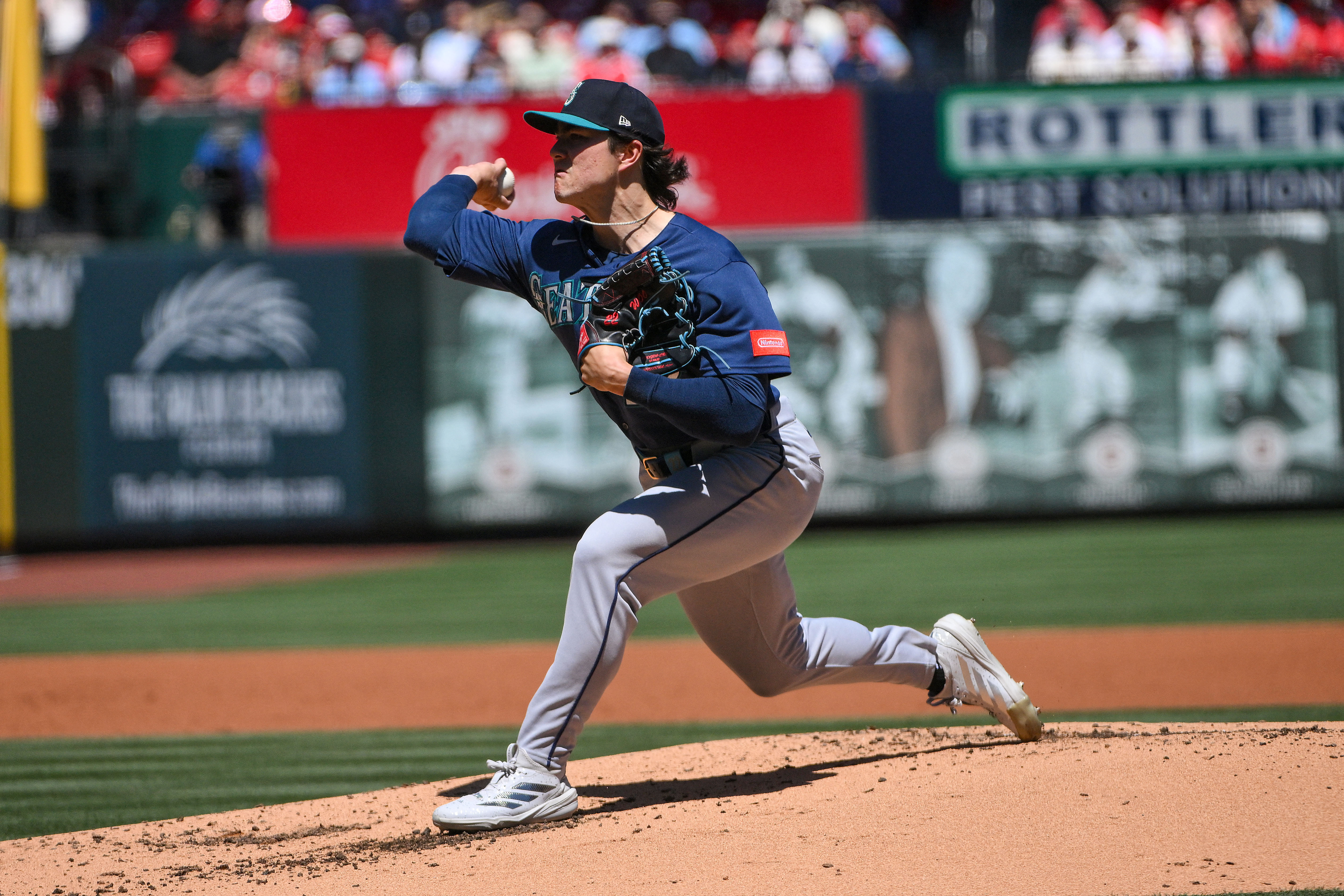 Seattle Mariners starting pitcher Bryan Woo - who's featured in my best NRFI bets today - pitches. 