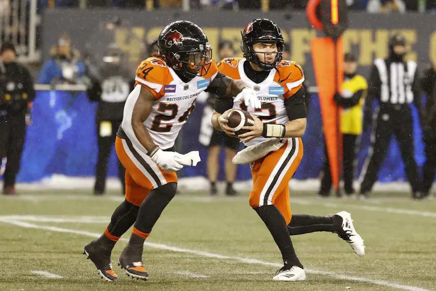 BC Lions quarterback Nathan Rourke in the first half against the Winnipeg Blue Bombers. We expect Rourke to struggle in our Lions vs. Alouettes prediction.