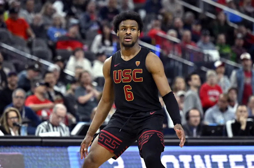 Bronny James #6 of the USC Trojans looks on as we look at the 2024 NBA Draft odds
