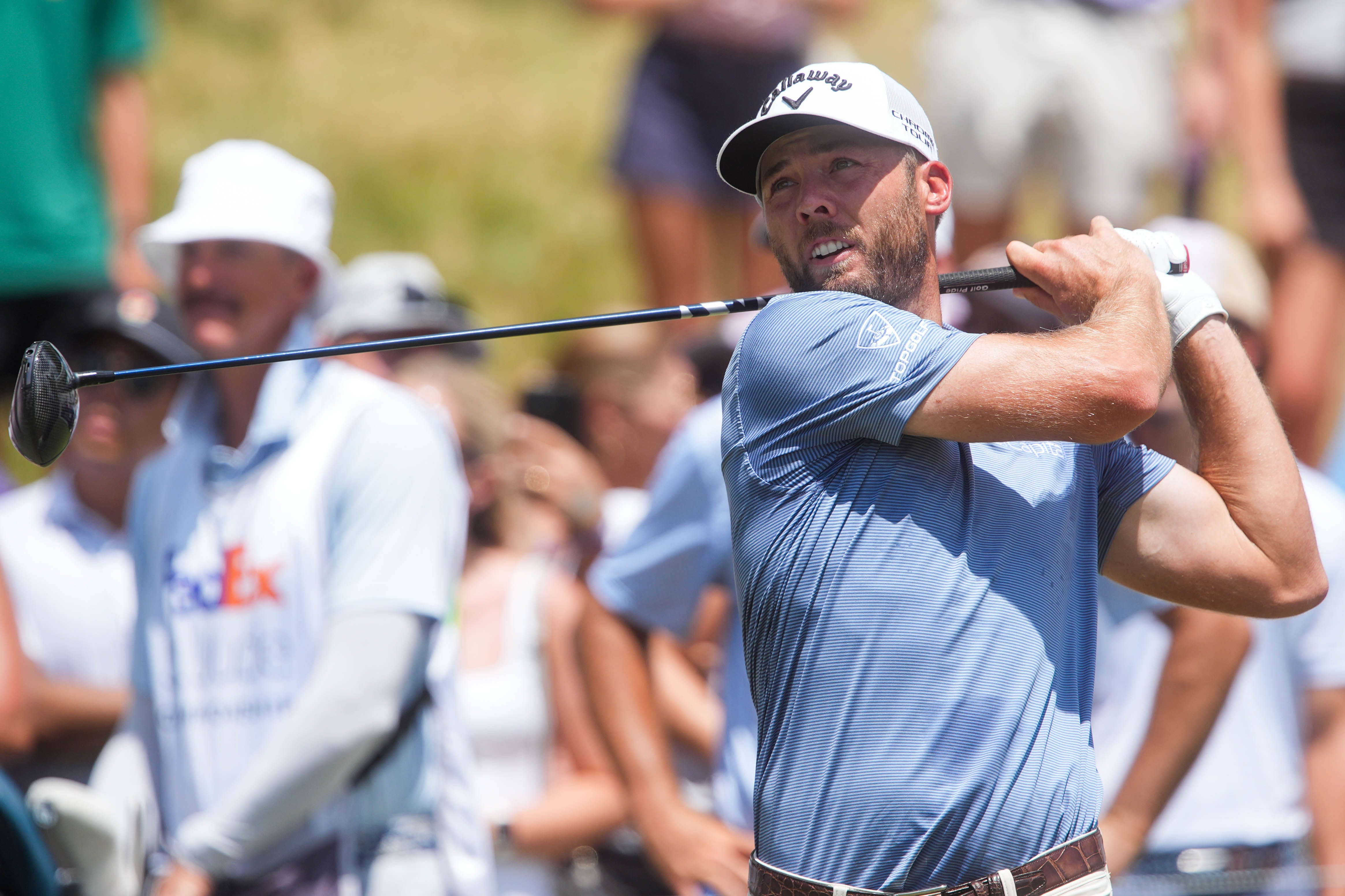 Sam Burns tees off on the first hole as he is featured in our BMW Championship picks & predictions.