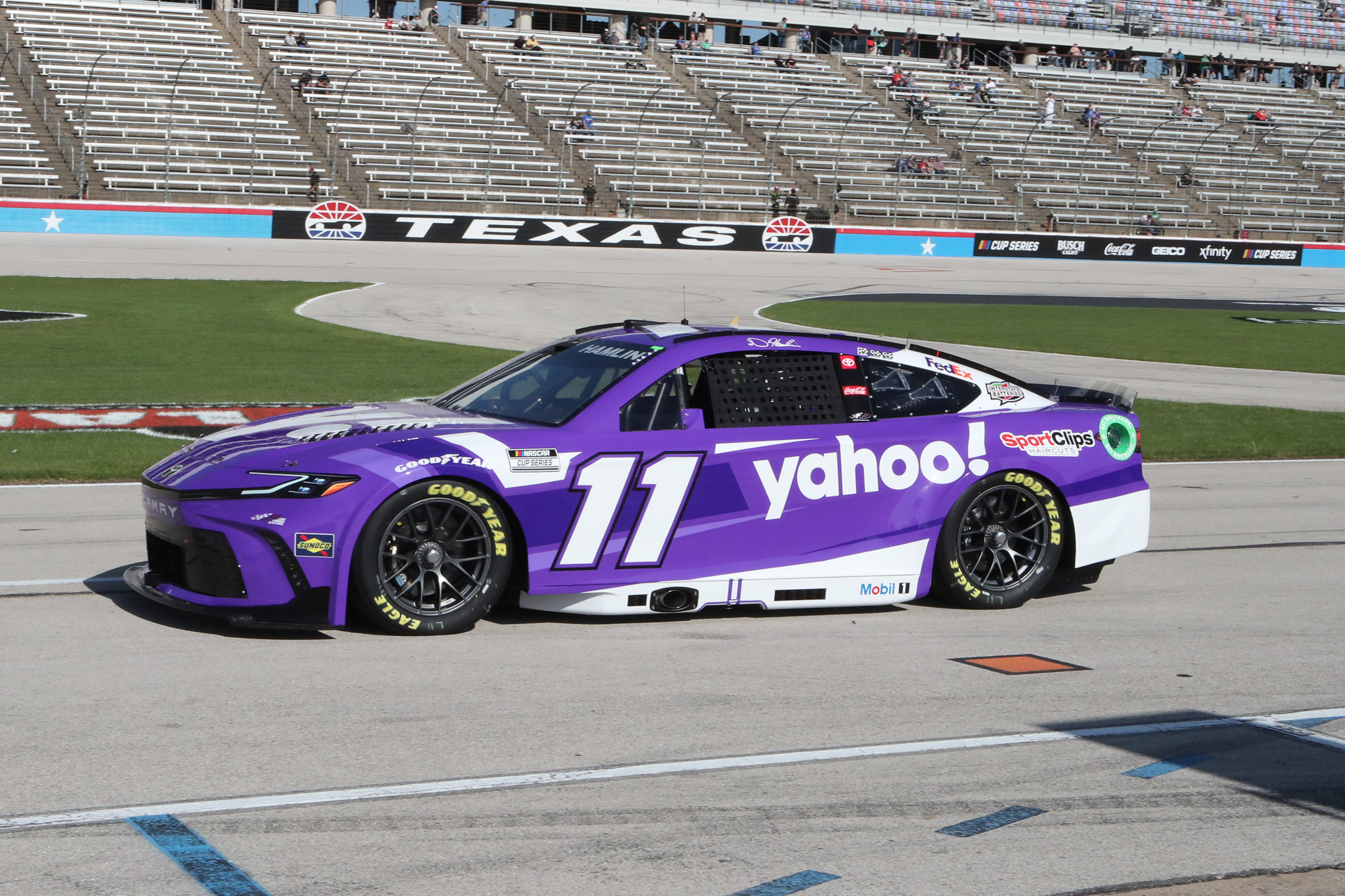 NASCAR Cup Series driver Denny Hamlin (11) during practice for the NASCAR Cup Series AutoTrader EchoPark Automotive 400 at Texas Motor Speedway.