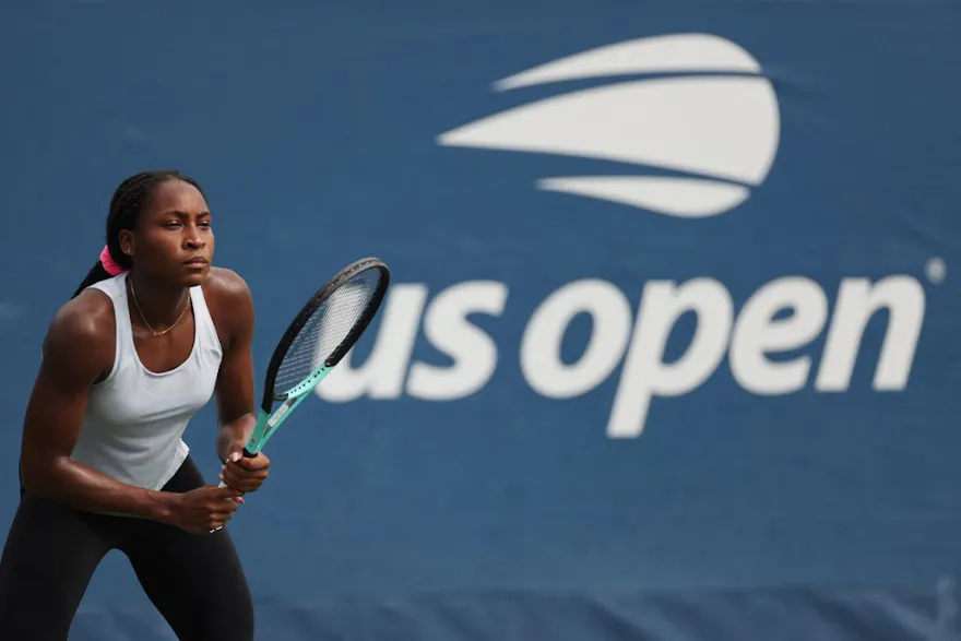 Coco Gauff of the United States looks on during a practice session before the start of the 2022 US Open.