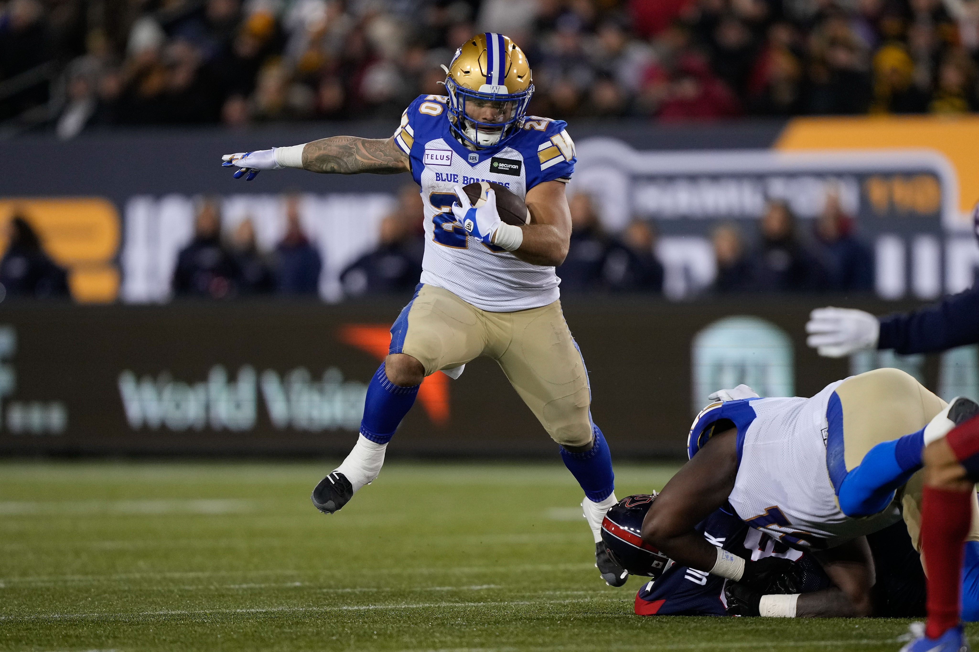 Winnipeg Blue Bombers running back Brady Oliveira against the Montreal Alouettes during the Grey Cup. We're backing Winnipeg in our Tiger-Cats vs. Blue Bombers prediction.