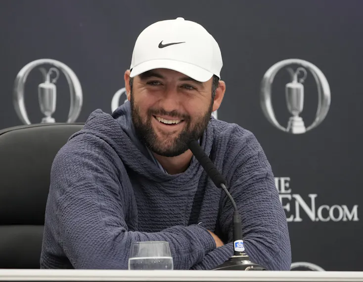 Scottie Scheffler during a press conference as we look at the best British Open picks for Royal Troon.