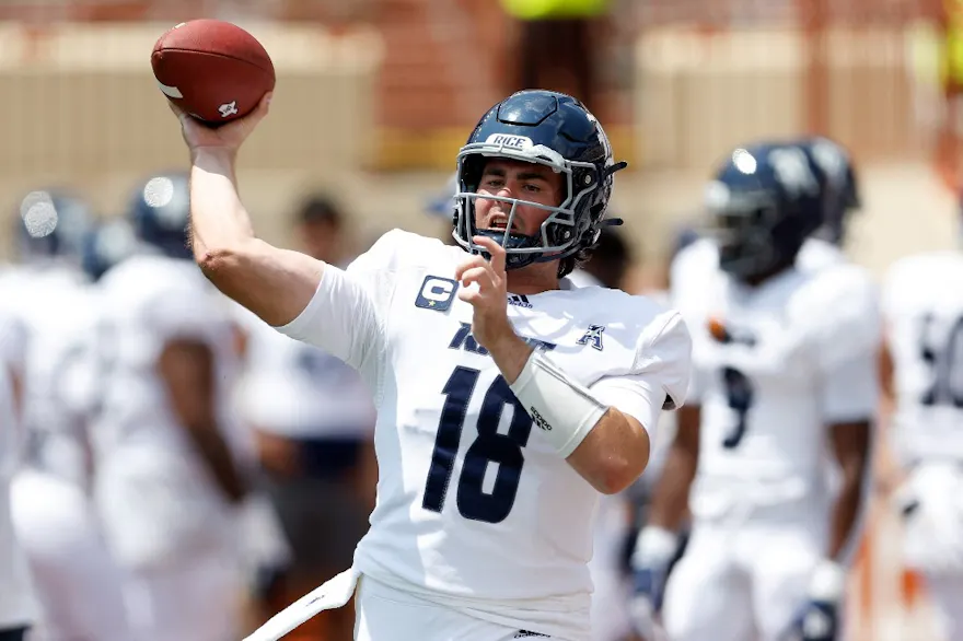 JT Daniels of the Rice Owls warms up before the game against the Texas Longhorns as we look at our Rice-Tulsa prediction.