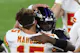 Quarterbacks Patrick Mahomes of the Kansas City Chiefs and Lamar Jackson of the Baltimore Ravens hug as we look at the Sunday Night Football odds for the 2024-25 NFL season