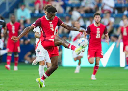 Canada defender Moise Bombito controls the ball against Peru forward Jose Paolo Guerrero during the second half as we cover our predictions and best bets for the Copa America contest between Canada and Chile. 