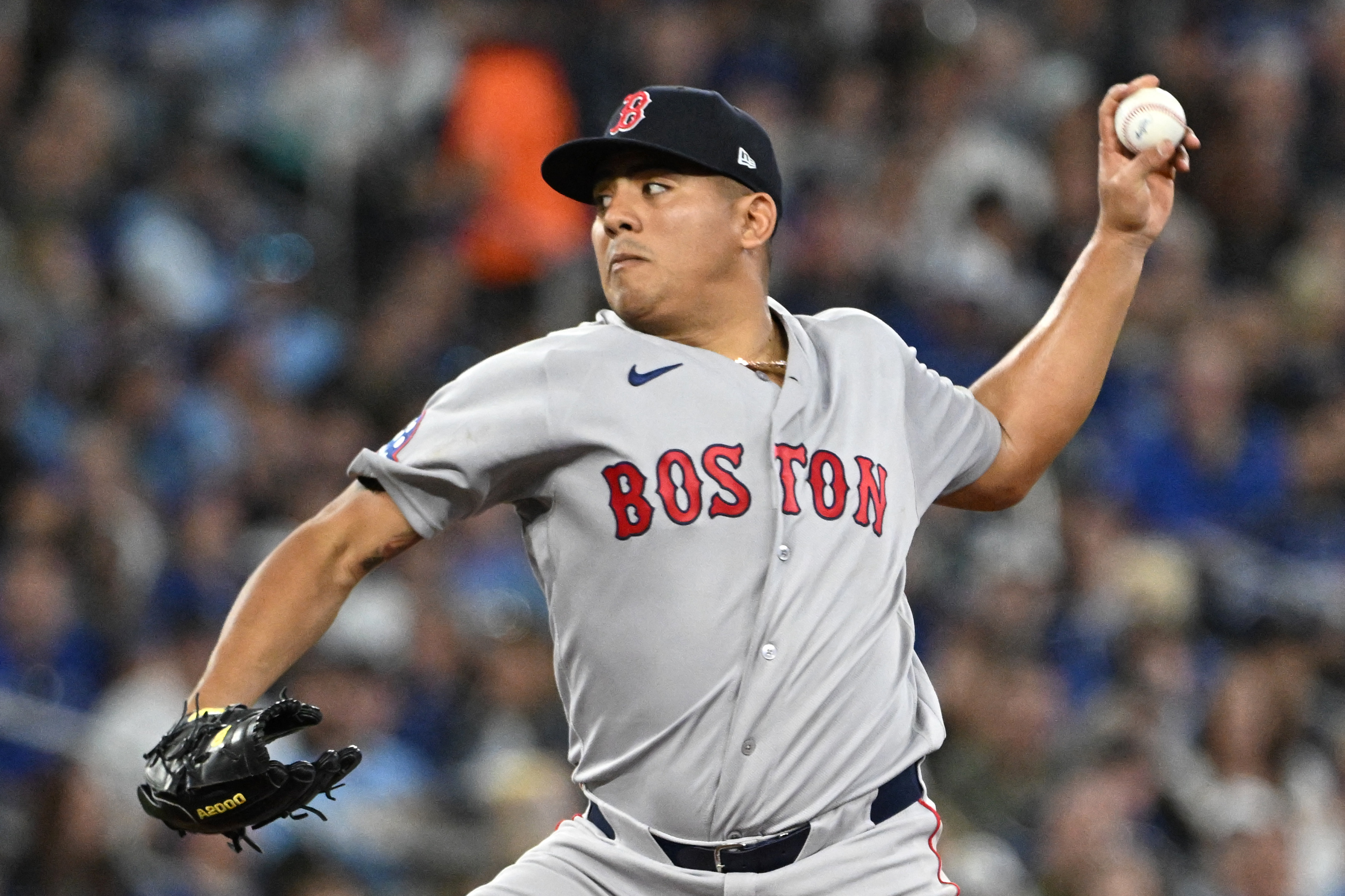 Boston Red Sox starting pitcher Ranger Suarez (55) delivers a pitch as we break down the Red Sox vs. Yankees win probability.