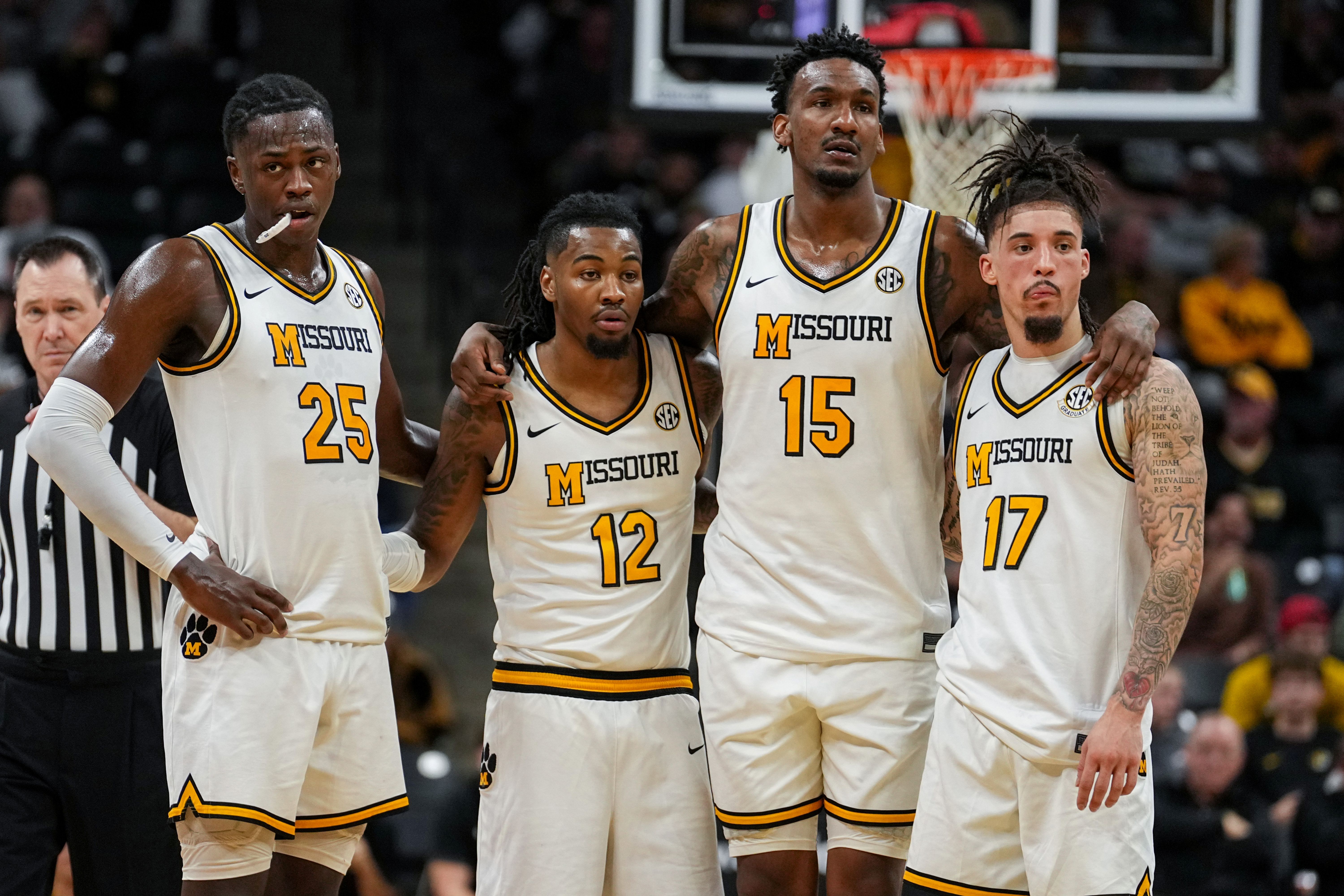 Missouri Tigers players stand on the court as we look at the state declining to ban college basketball player props.