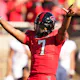 Donovan Smith of the Texas Tech Red Raiders celebrates during the second half against the Texas Longhorns at Jones AT&T Stadium on September 24, 2022 in Lubbock, Texas.