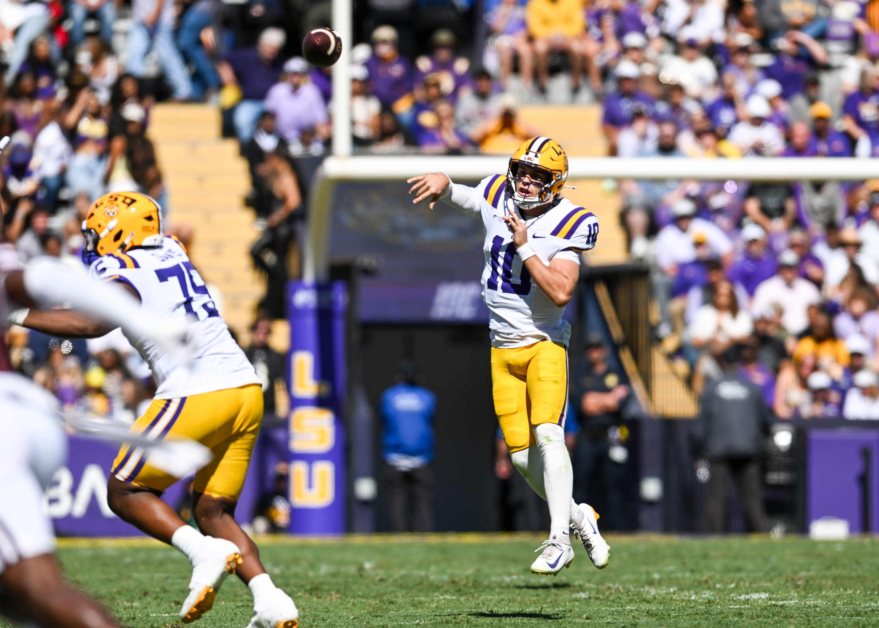 Pictured: Sam Leavitt in action as we break down our LSU vs. Auburn Prediction. Photo by USA TODAY Network via Reuters Connect.