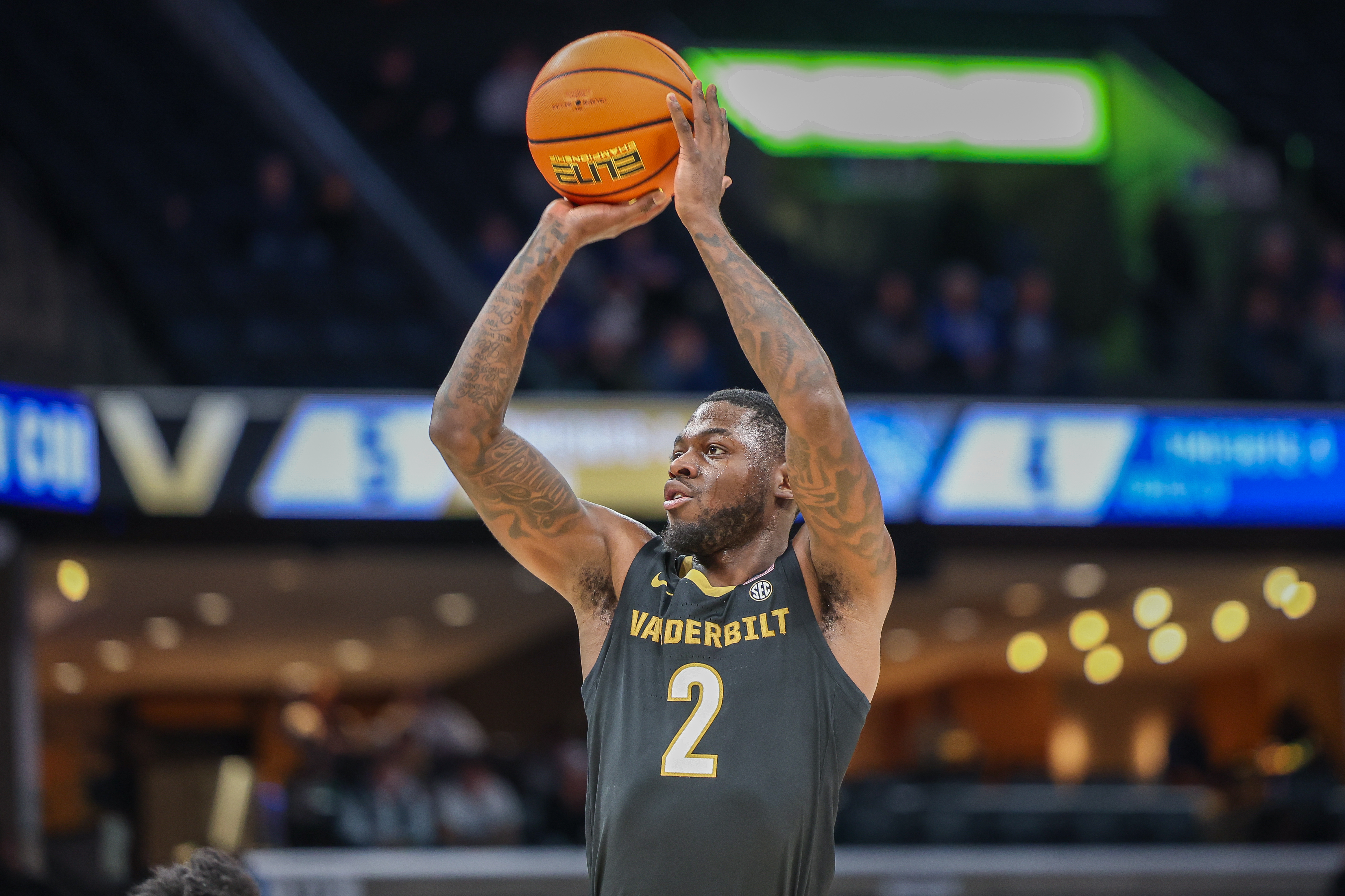 Vanderbilt Commodores guard Duke Miles (2) shoots the ball as we break down our Alabama vs. Vanderbilt predictions and odds.